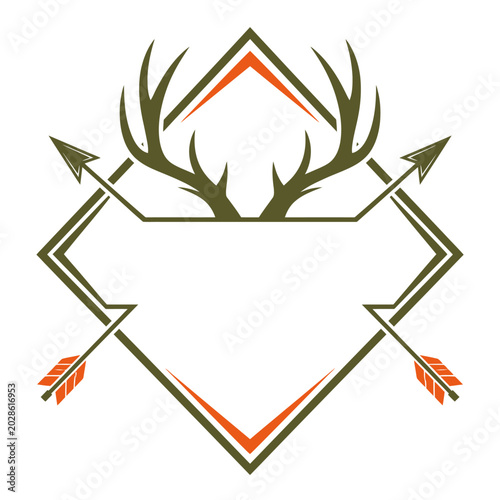 Elegant hunting emblem with antlers and arrows perfect for outdoor adventures.