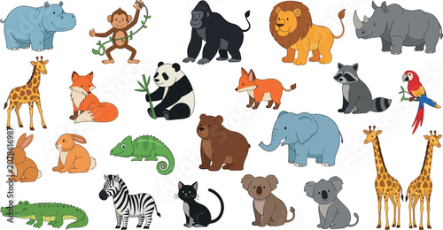 Photography Cute cartoon wild animals mega collection featuring hippo monkey gorilla lion rh