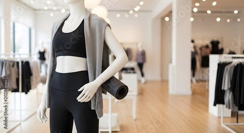 Yoga Mat and Athletic Wear Displayed on a Mannequin in a Retail Store