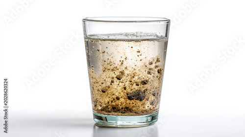 Glass of contaminated water with sediment suspended in liquid