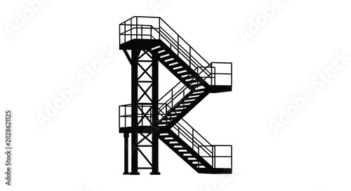 Industrial staircase shaped as letter r black silhouette
