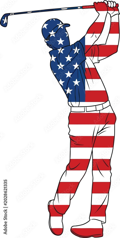 Obraz premium Patriotic golfer in american flag attire