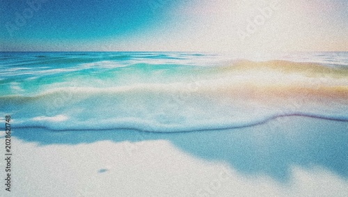 Canvas Print Serene watercolor beach illustration, tranquil ocean waves gently lapping on whi