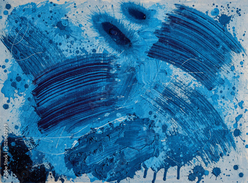 Abstract blue oil paint texture background. Modern acrylic brush strokes ocean and sky landscape backdrop.