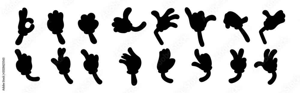 Fototapeta premium Vector silhouettes of people hand drawn doodle style, Simple character hands and gestures positive vibe stickers.