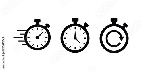 Stopwatch icons showing time passing fast clock running out quick moment and cycle repeat sign time management.