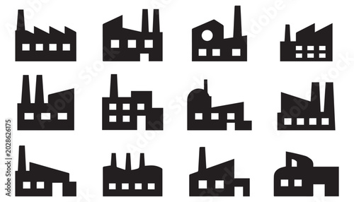 Government and public building vector icons set on white background