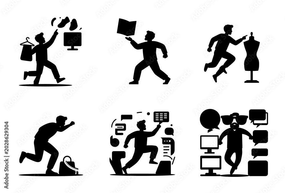 Fototapeta premium Dynamic Fashion Commerce: Six Concept Silhouettes of Style Discovery and Product Promotion Journey