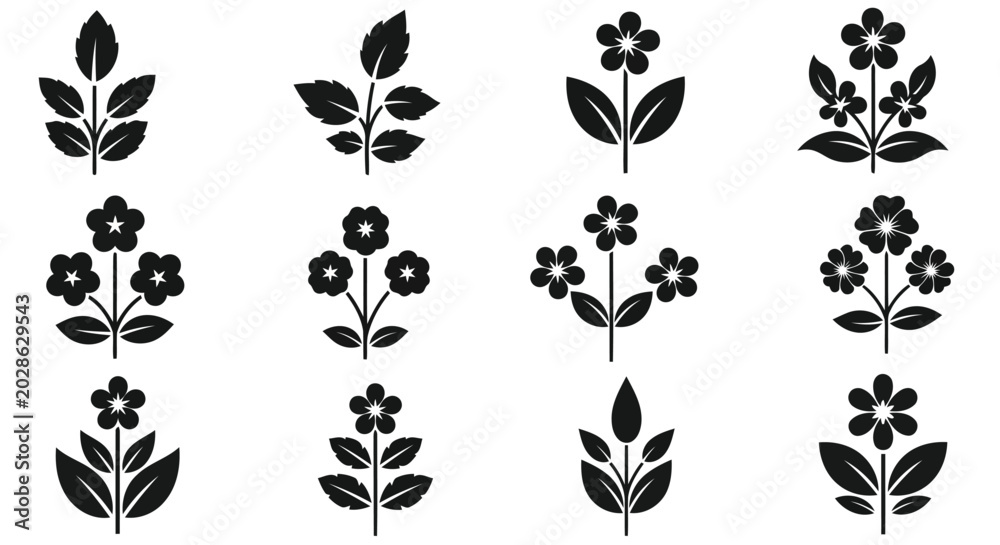 Fototapeta premium Black floral icons set