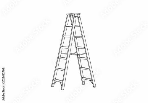 Slika na platnu Detailed line art drawing of a sturdy Aframe stepladder ready for various tasks
