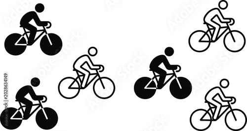 Photos Minimal black and white bicycle icon set of six cycling silhouettes arranged in