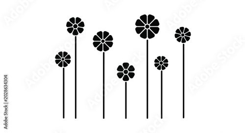 Black flower icons on white background
