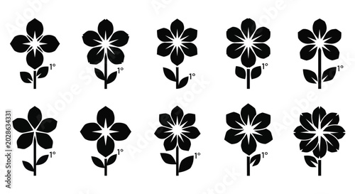Black flower icons on white background