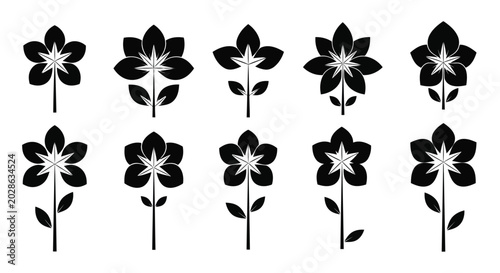 Black flower icons on white background