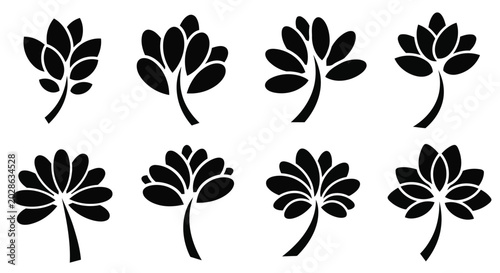 Black flower icons on white background