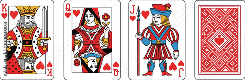 Bild auf Leinwand King Queen and Jack of Hearts Playing Cards Vector Set Featuring Traditional Roy
