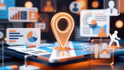 Glowing 3D Navigation Scene with Modern Interface Elements