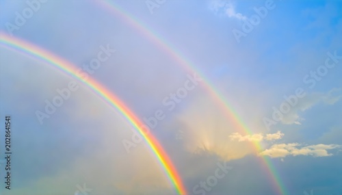 a rainbow appears over the ocean as a boat sails by