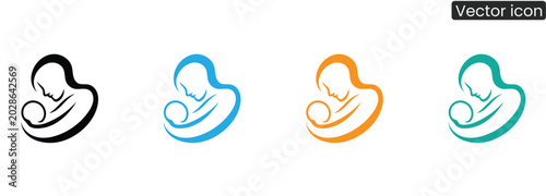 Photos Mother holding baby icon set on white background, Pregnancy and parenthood vecto