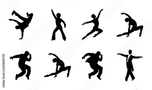 Quadro em tela Dynamic Dancer Silhouettes Collection: Breakdance, Ballet, Modern Moves, 8 Vecto