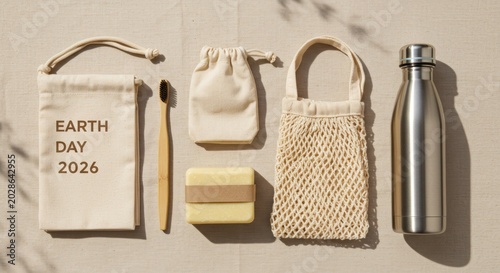 Earth Day 2026 eco-friendly products arranged on a surface