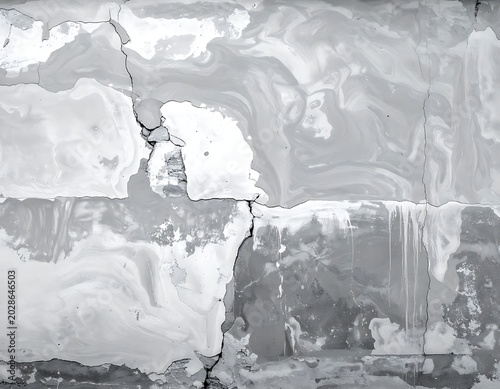 A grayscale abstract image of cracked and peeling paint on a wall