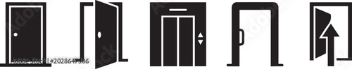 Door Entrance Icon Set Elevator Exit Navigation Silhouette Vector Illustration Collection