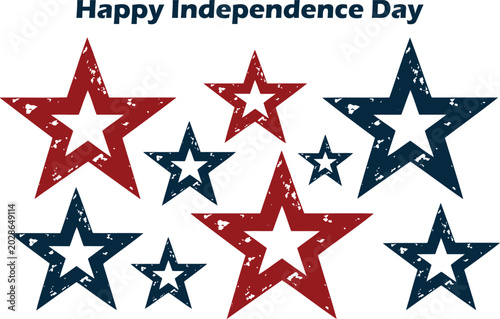 Rustic collection of distressed red and blue stars celebrating American Independence Day with a charming vintage feel