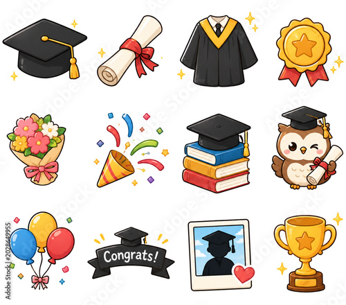 graduation icons set