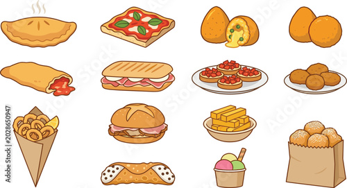 Bild auf Leinwand Delicious Bakery and Fast Food Snack Collection Featuring Pizza, Sandwiches, Cro