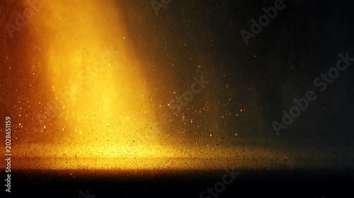 Light and shadow coalesce in a dusty, ethereal scene, evoking warmth and mystery