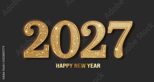 Tablou pe pânză New Year 2026 gold glitter number with happy celebration background, elegant countdown and festive greeting card design for corporate events