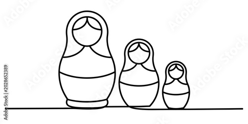 Schilderij op canvas Three russian matryoshka dolls continuous line drawing