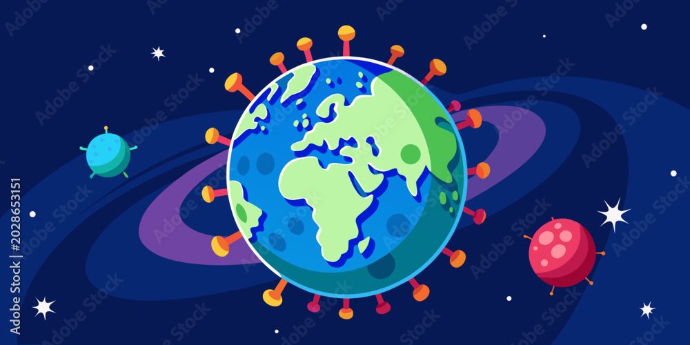 Fototapeta premium The concept of planet Earth similar to the COVID-19 virus.vector 