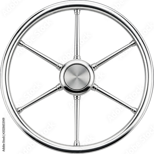 Marine stainless steel boat steering wheel isolated on transparent background