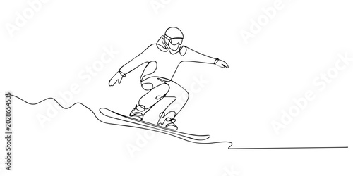 Bild auf Leinwand Snowboarder performing a jump in the air in minimal continuous line art illustra