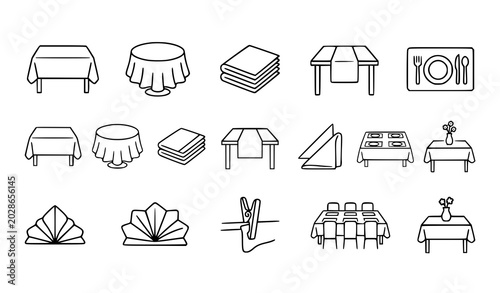 Foto Minimal dining tablecloth icon collection with restaurant table cover and home d