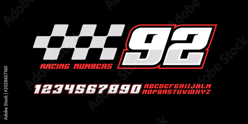 Foto Racing Numbers with sports style font type set of dynamic letters for racing car