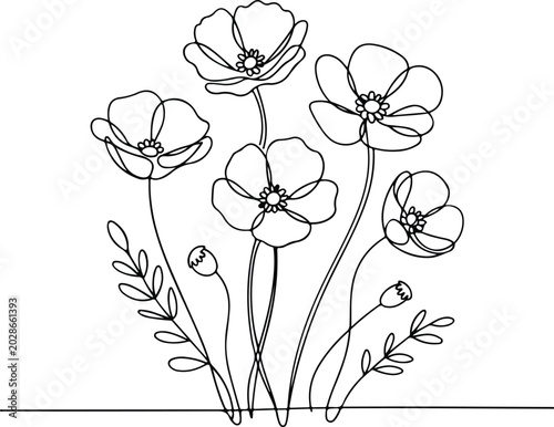 Continuous line drawing of a flower bouquet