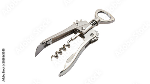 Bild auf Leinwand A classic metallic silver stainless steel wing corkscrew bottle opener hardware