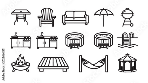 Konstfotografi Outdoor Living and Backyard Furniture Icon Set for Home Improvement