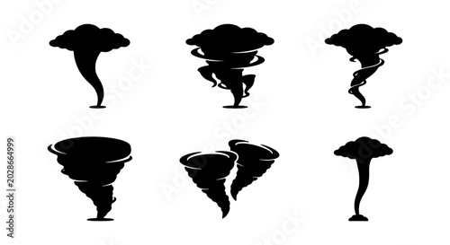 Photos Tornado Icons, Hurricane Symbols, Twister Silhouettes, Weather Phenomena Vector