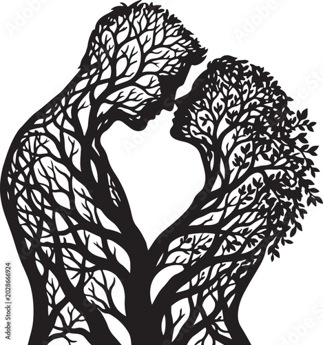 Minimalist tree silhouette illustration on white background