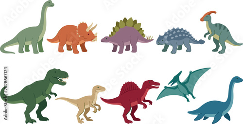 Foto Dinosaur Collection with Prehistoric Creatures, Jurassic Reptiles, Flying Pteros