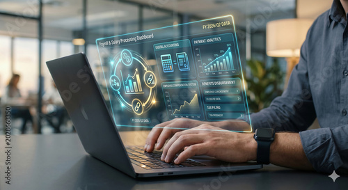 Digital payroll and salary processing dashboard displaying employee compensation and payment analytics metrics