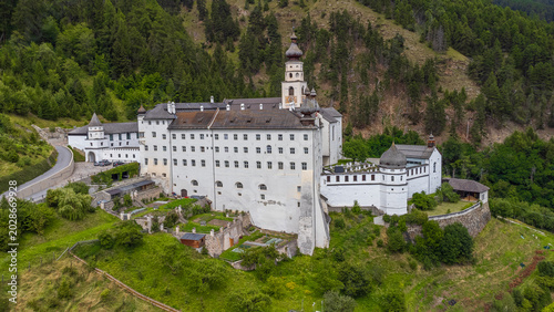 Canvas-taulu 4K aerial view of Marienberg Abbey, Europe's highest Benedictine monastery in South Tyrol, Italy