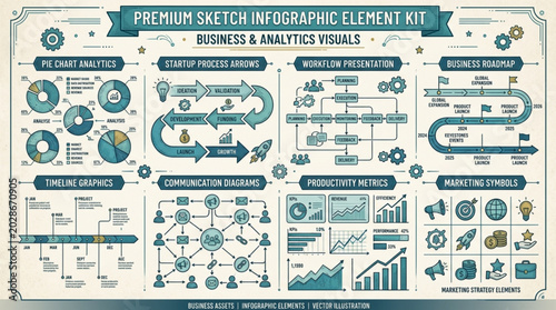 Business analytics infographic elements kit with charts and diagrams.