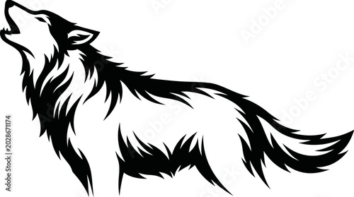 Fotografia Howling Wolf Silhouette Illustration.
