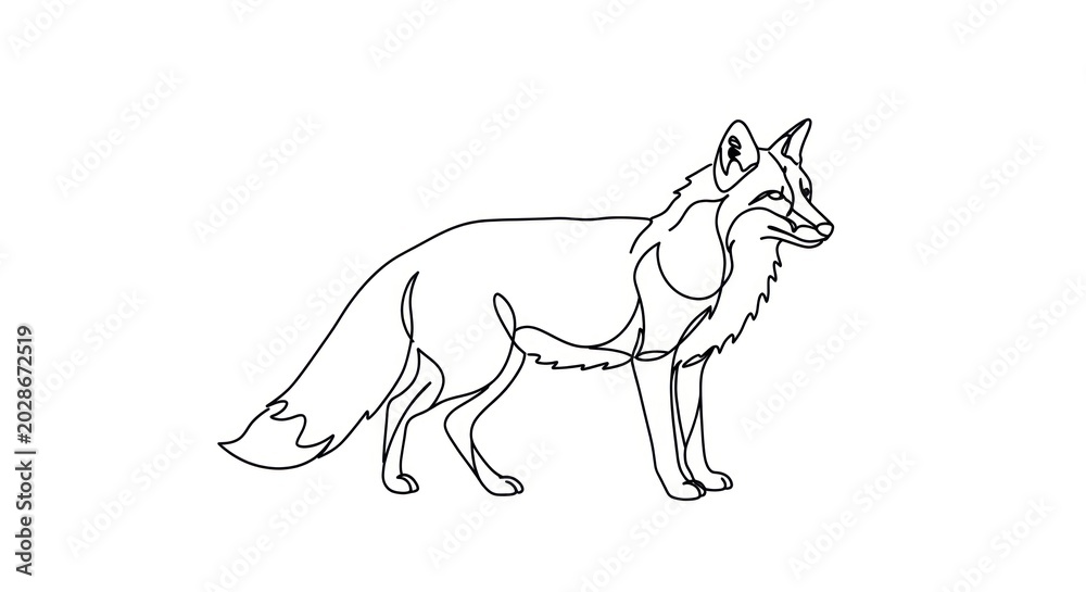 Fototapeta premium A detailed illustration of a standing wolf looking sideways in profile