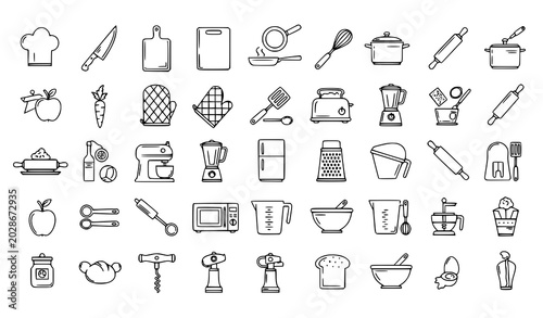 Quadro em tela Minimal culinary equipment vector icon set kitchen and cooking illustrations